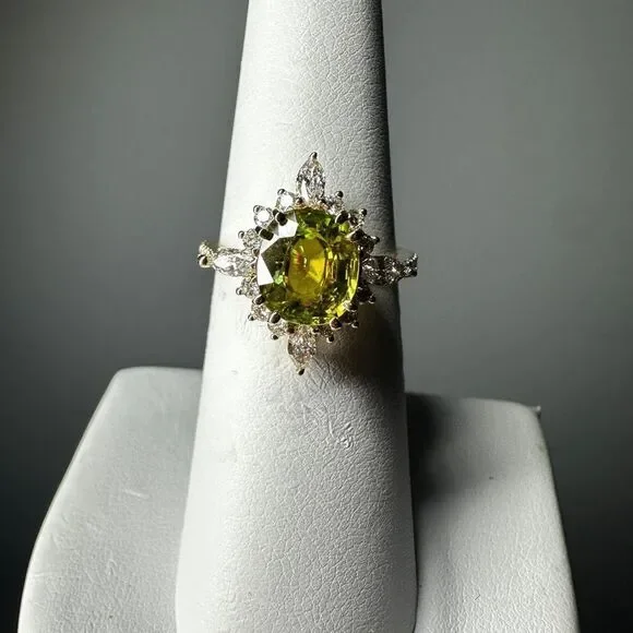 NWT 8.2x7.2mm Oval Cut Sphene with .64ctw diamonds in 14kt yellow gold ring! - Picture 3 of 17